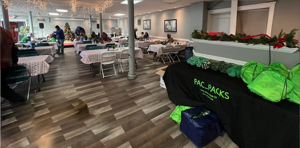 Serving breakfast at Bridge Ministries