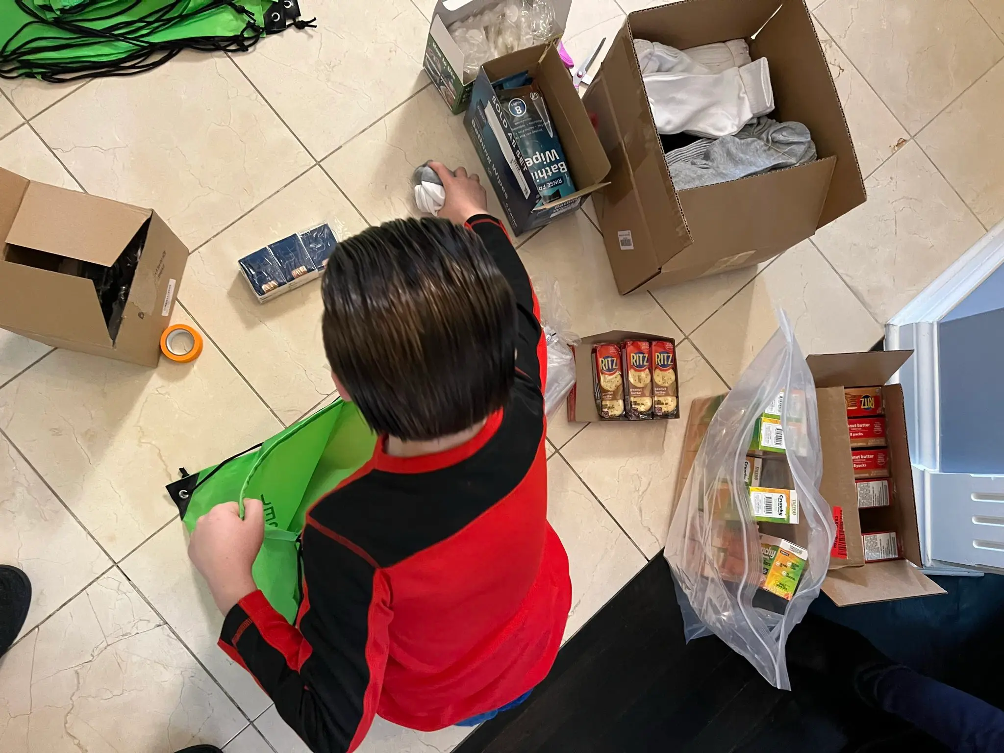 Volunteers packing bags